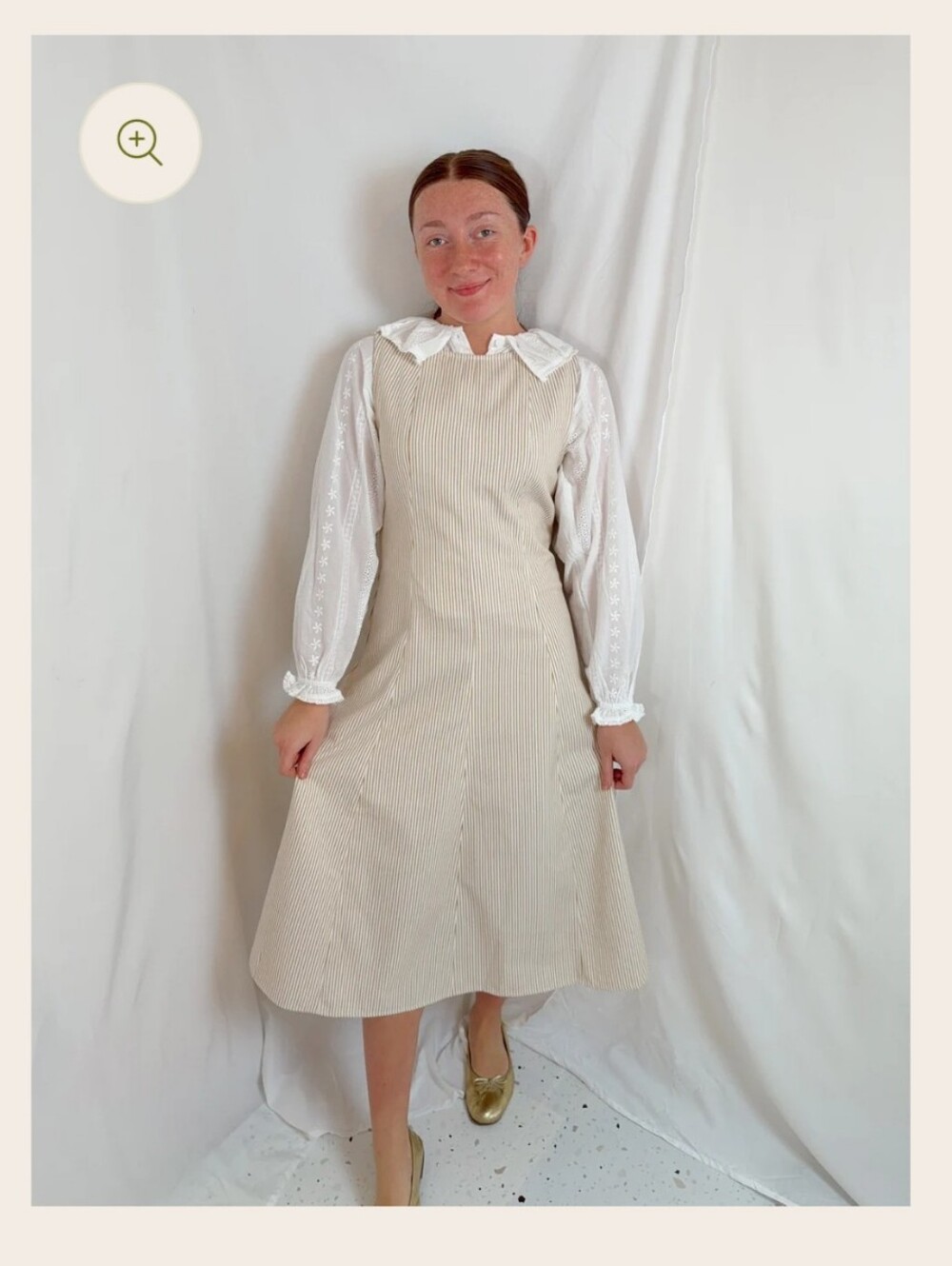 White Denim Dress With Pinstripes